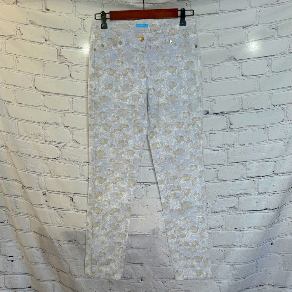 J. McLaughlin Patterned Blue & White Pants Size 0 Excellent Condition
